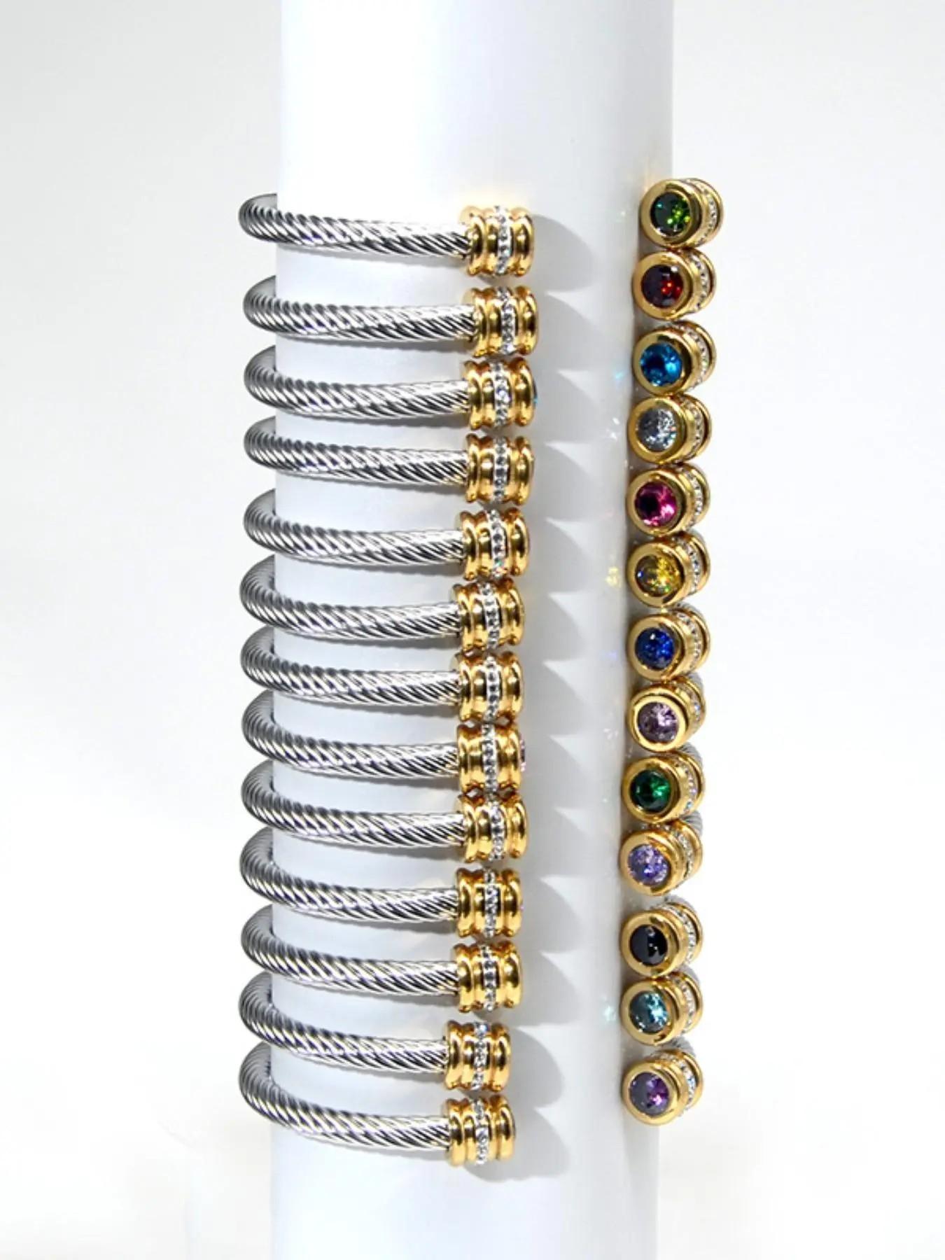 1pcs，Unisex Casual Fashion Stainless Steel Birthstone Cuff Bracelet, Non-Fading, Ideal Birthday Gift, All-Season Wear, Rhinestone Design, Stackable