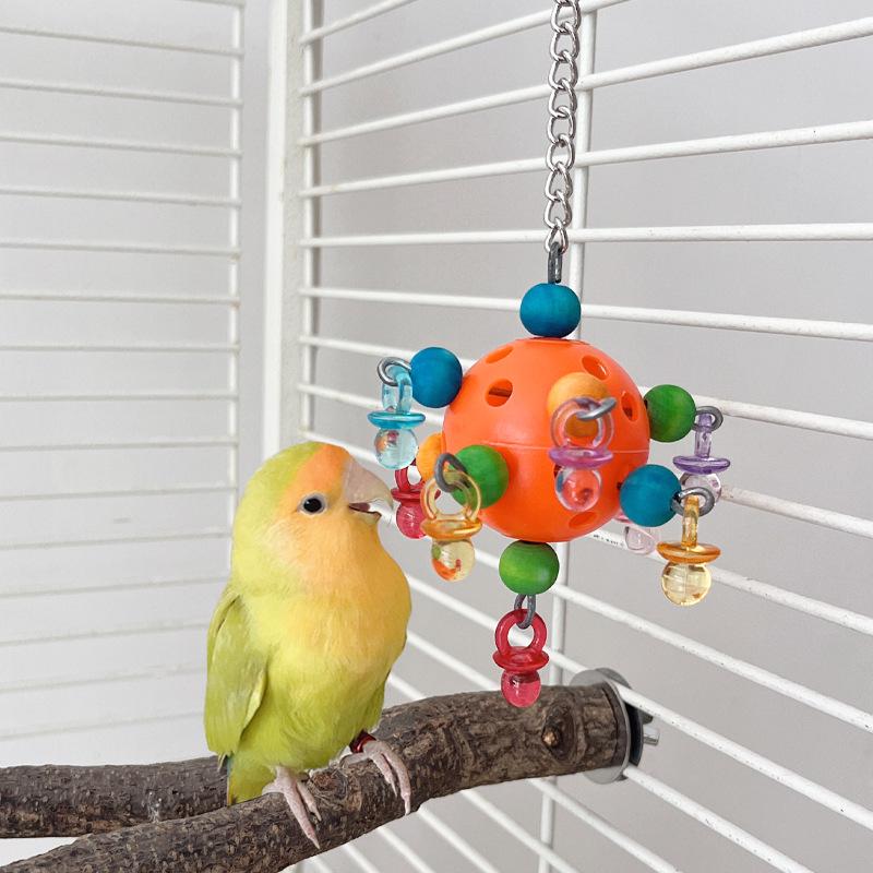 Bird Parrot Toy Bird Chew Toy Playing Training Ball Hanging Toy for Small Parakeets Colorful Bites Ball with Foraging Holes Bite