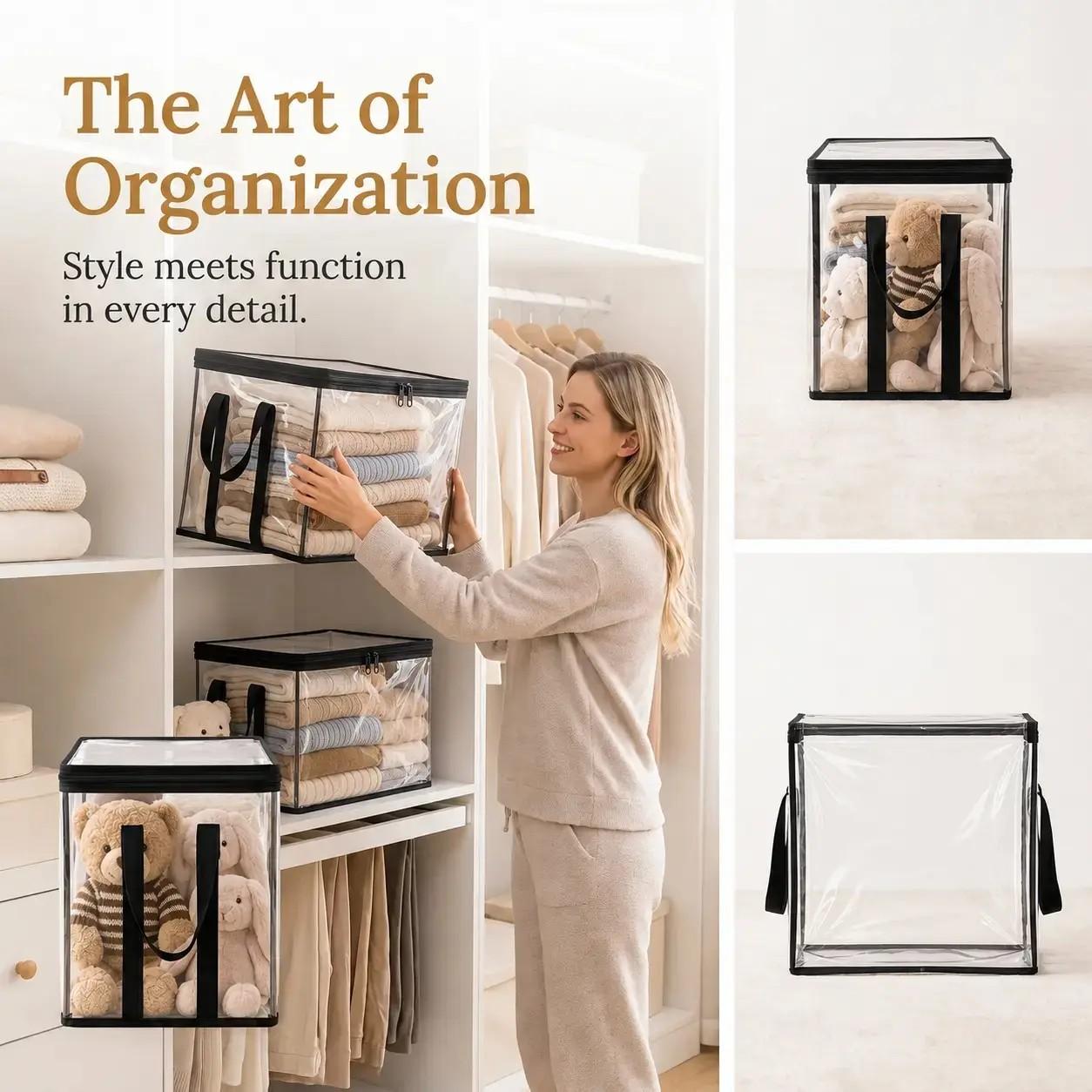Large Clear Thick Plastic Storage Box with Hinged Lid, Heavy-Duty Durable High-Capacity Organizer for Home, Moving, Attic Large Clear Thick Plastic Storage Box with Hinged Lid, Heavy-Duty Durable High-Capacity Organizer for Home, Moving, Attic