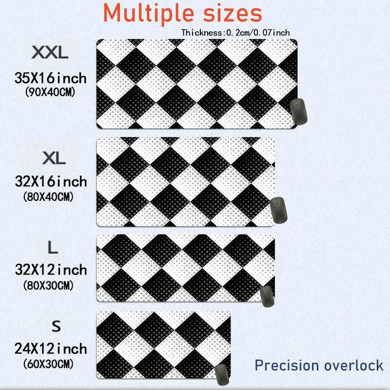 Black And White Geometric Diamond Desk Pad Gaming Mousepad XXL Mouse Pad For Laptop Desk Mouse Pad Extra Large With Non-Slip Rubber Base Stitched Edges Surface For PC Gamers Office Workers & Home Use