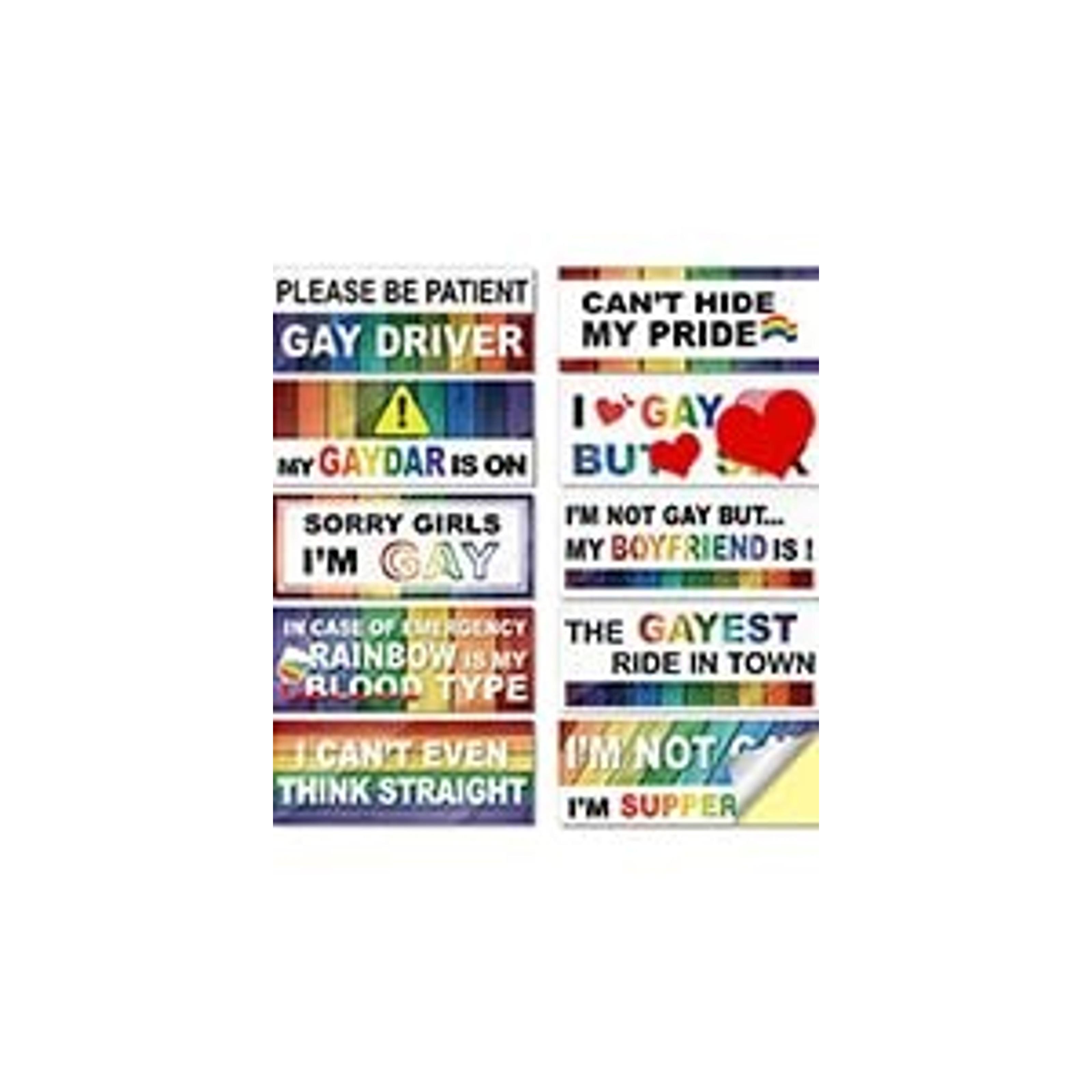 10 Pcs Funny LGBT Rainbow Bumper Decals Stickers Colorful Prank Car Stickers Magnetic Car Accessories for Truck Vehicle Luggage Window Refrigerator Stylish StyleGift