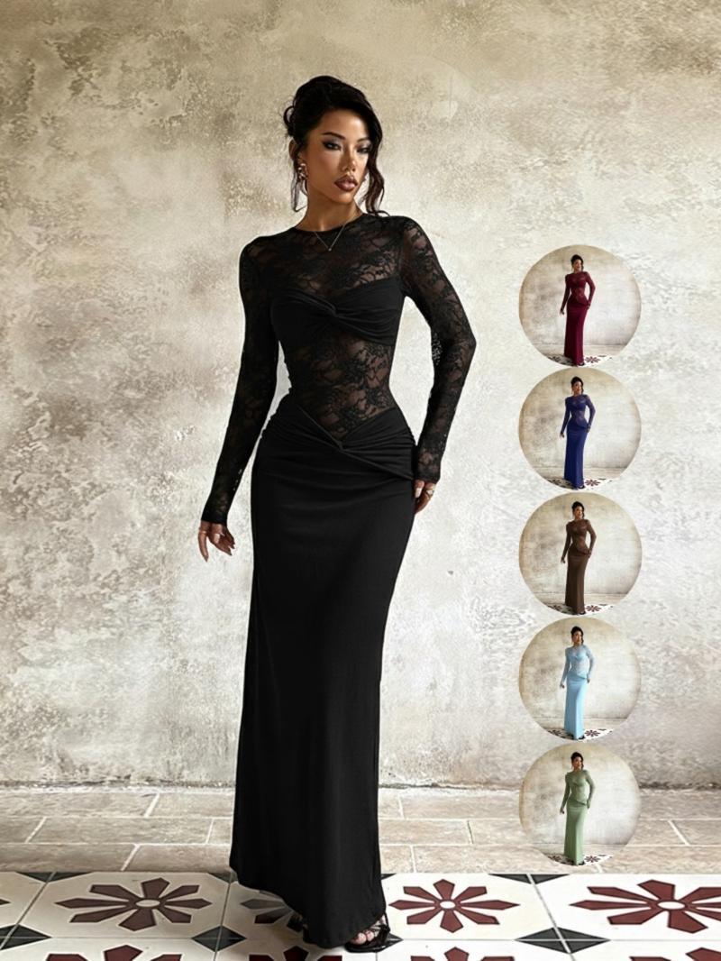 Women's Fall Winter New Long Sleeve Lace Dress, Elegant Fashion Design, Perfect for Casual & Formal Occasions, Stylish Women's Clothing