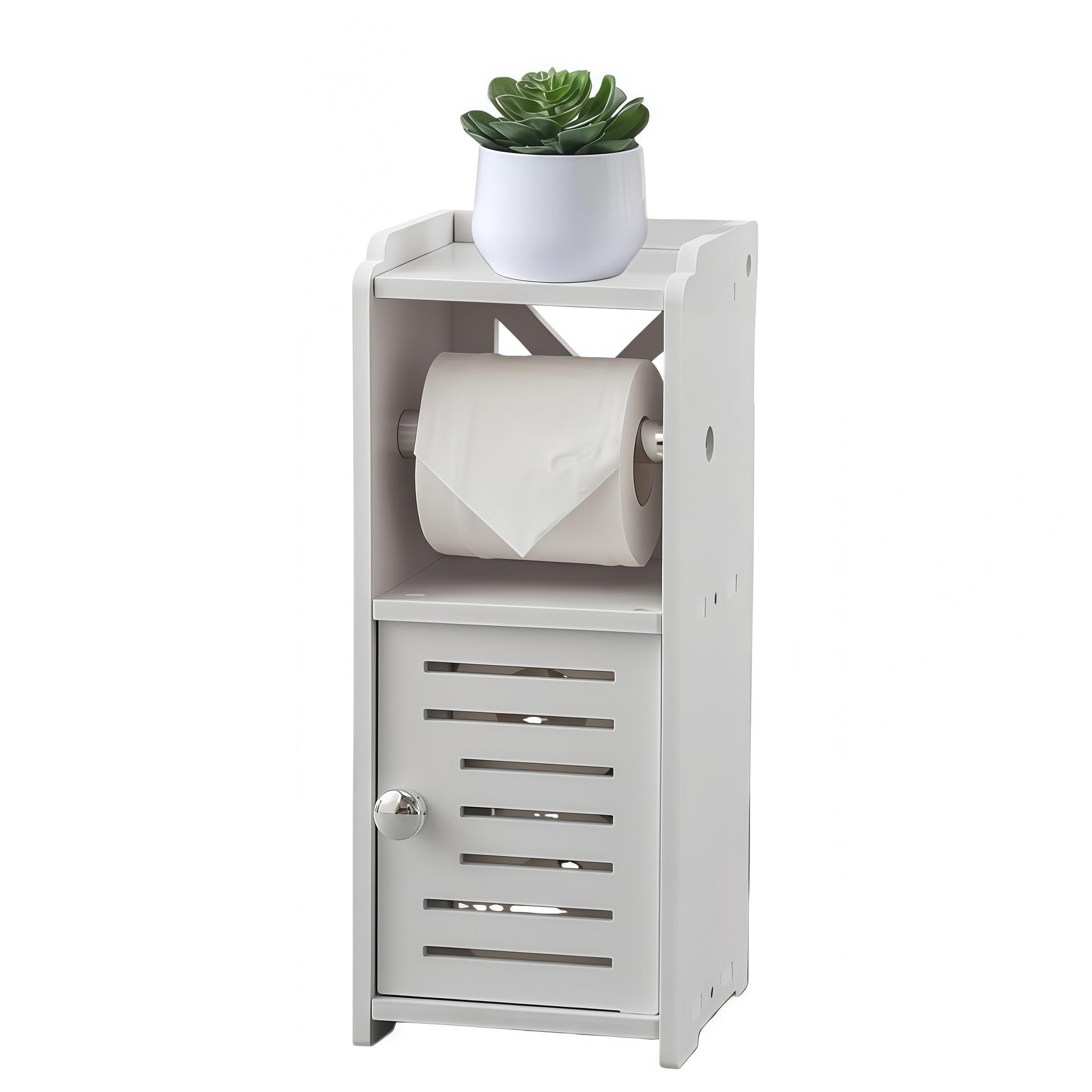 Vertical Toilet Paper Holder Cabinet, Independent PVC Bathroom Storage Cabinet, Compact Storage Solution for Apartment Residents