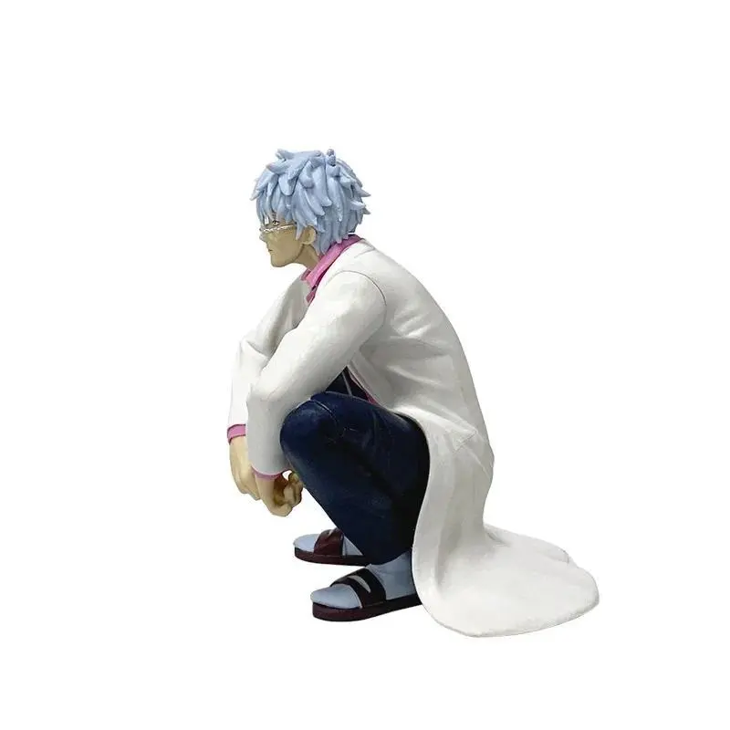 12CM Gintama Sakata Gintoki Squatting Pose Figure Class 3-Z Funny Anime Doll Model Desktop Ornament Collectible Surprise Gift
