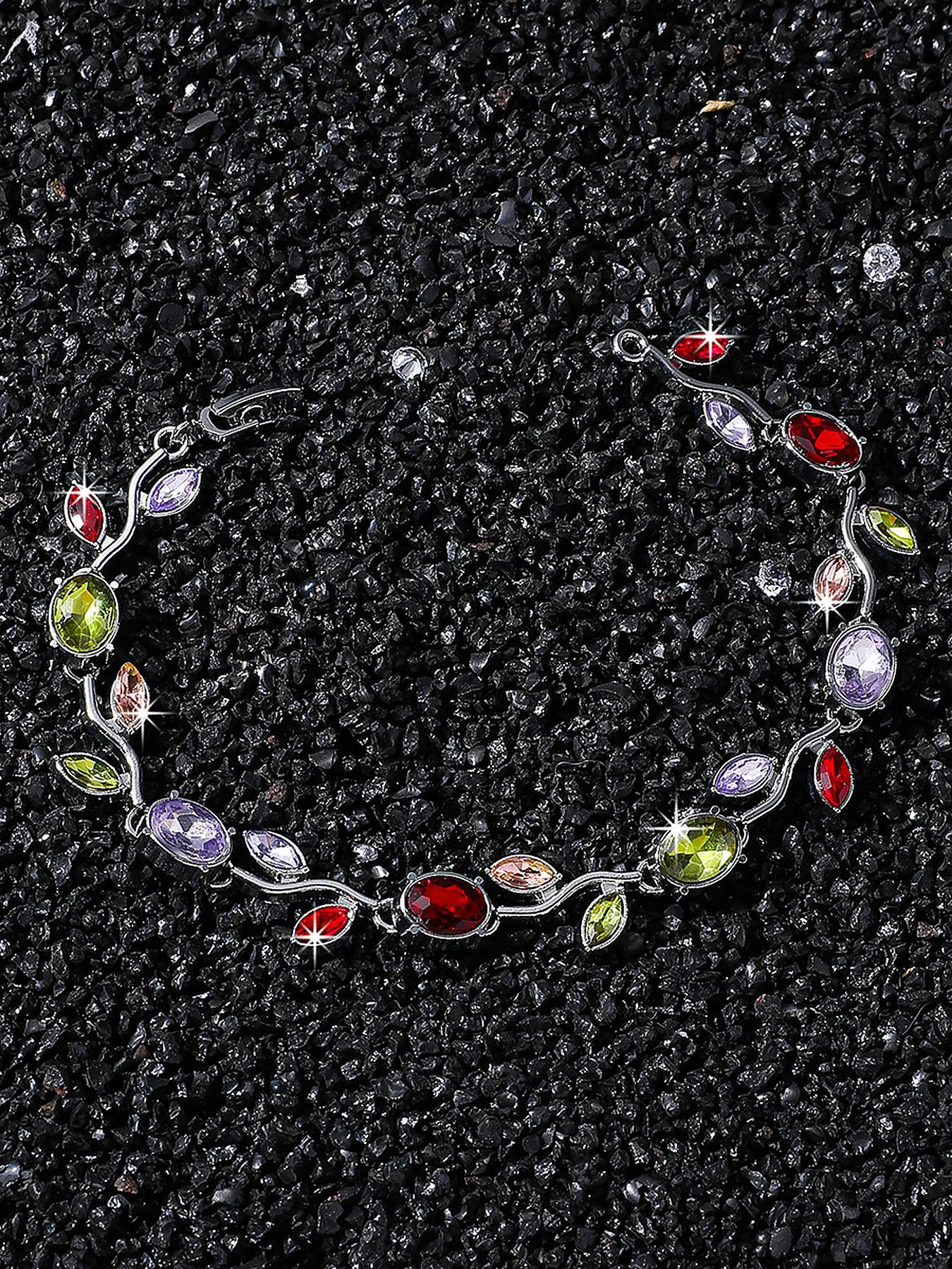 Tulip Vine Bracelet with Multicolor Diamonds, Women's Floral Chain Jewelry, Elegant Accessory for Everyday Wear
