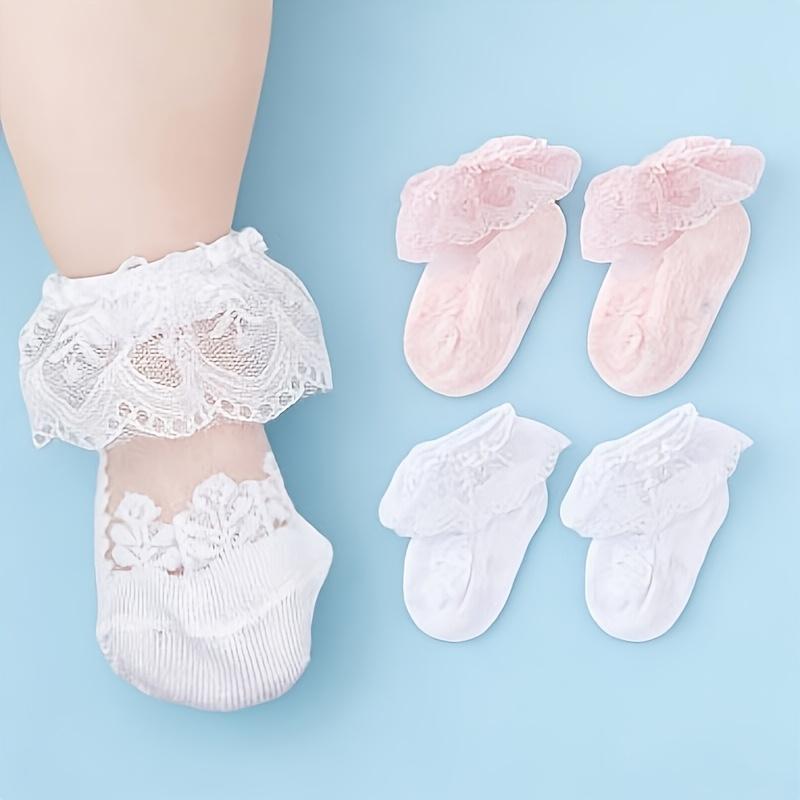 1-Pair Crystal-Embellished Baby Stockings - Lace Trim Thin Breathable Socks Suitable for Spring/Summer, Hand Washable Wear, for Dance, Everyday & Special Occasions