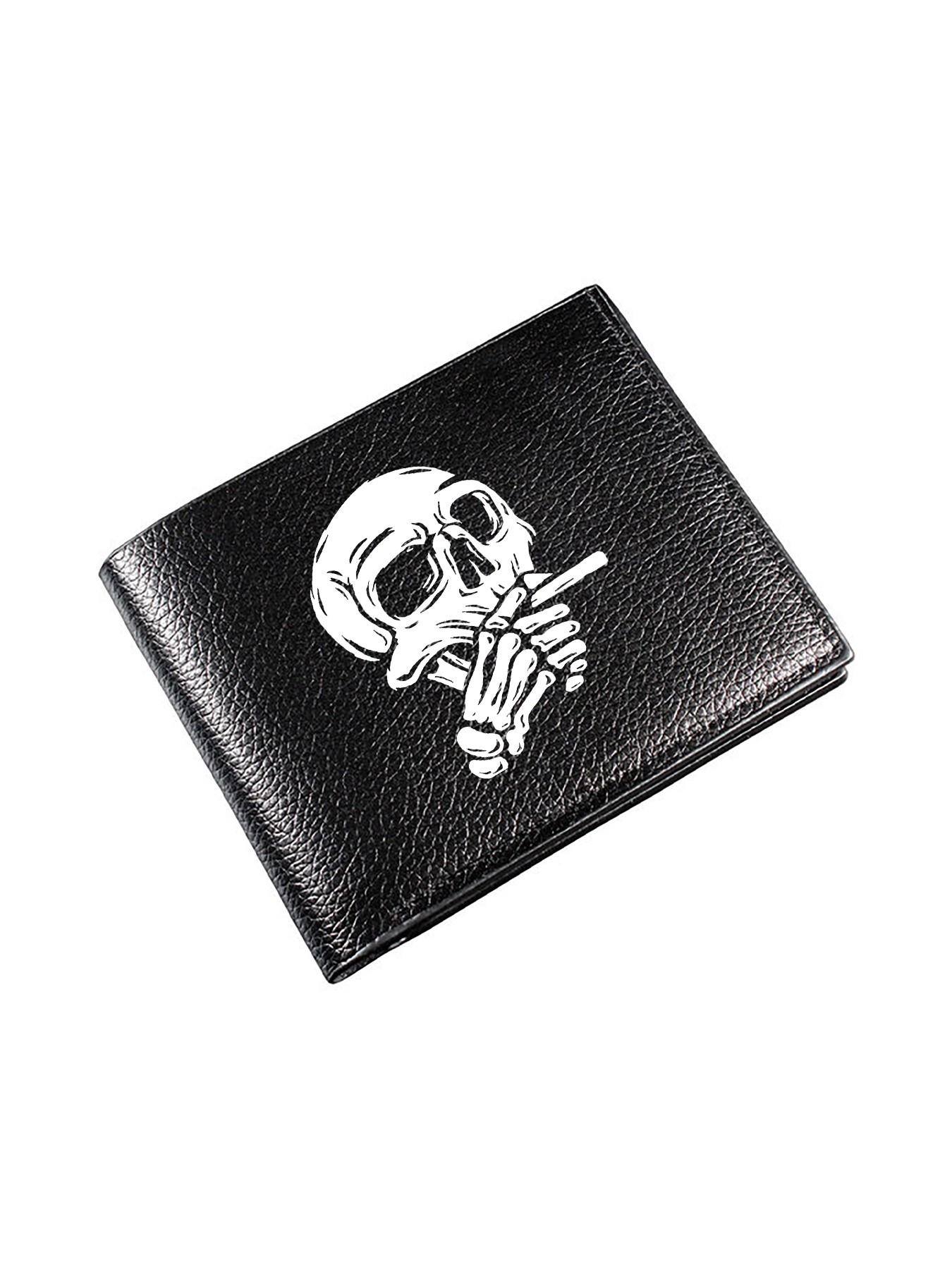 Cool Smoking Skull Print Bifold Wallet for Women Men, Unisex Multi-Card Slot Casual Wallet, Slim Card Holder with Bill Compartment, Perfect for Daily Use, Gift for Streetwear Lovers