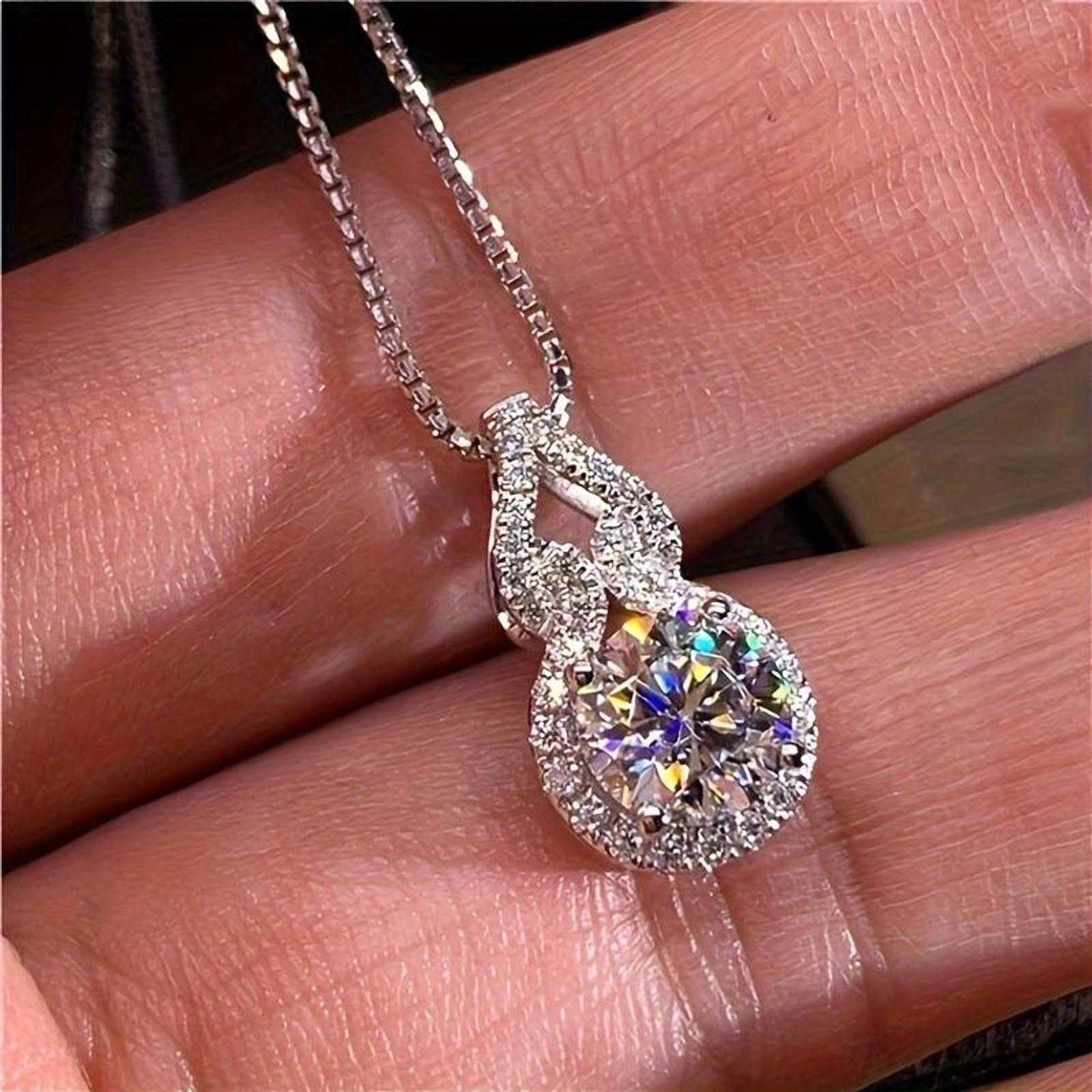 3-Carat Moissanite S925 Pure Silver Droplet Shaped Pendant Necklace, Elegant Wedding Jewelry, Women's Birthday and Mother's Day Gifts