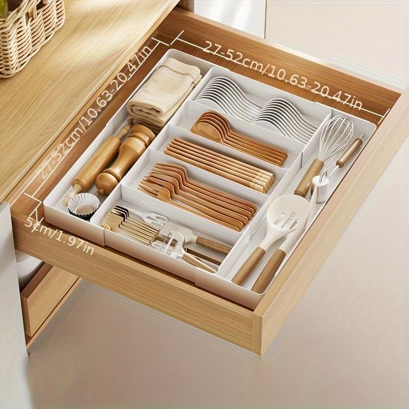 Expandable Cutlery Storage Box, Multi-Layer Design, Durable Plastic Material, Space-Saving over 27 Inches, Kitchen Organizer