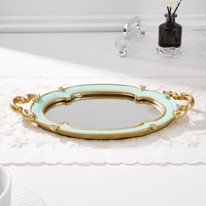 Elegant Cloud-Shaped Mirror Tray, Resin Hand-Painted Home Decor Plate, Glass Inlay Design, Multi-Color Options, Perfect for Photography Props