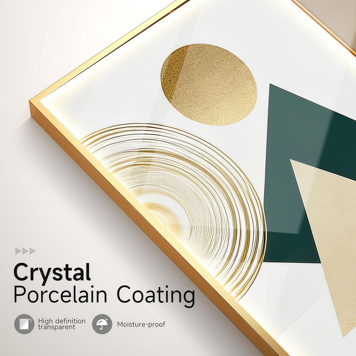 3 Counts Aluminum Alloy Framed Painting, Geometric Gold And Green Abstract Shapes Pictures, Home Decoration For Living Room, Bedroom, Office, Restaurant, Hallway Wall Decor, Odorless Print Artwork, Luxury Perfect Gift For Friends And Family