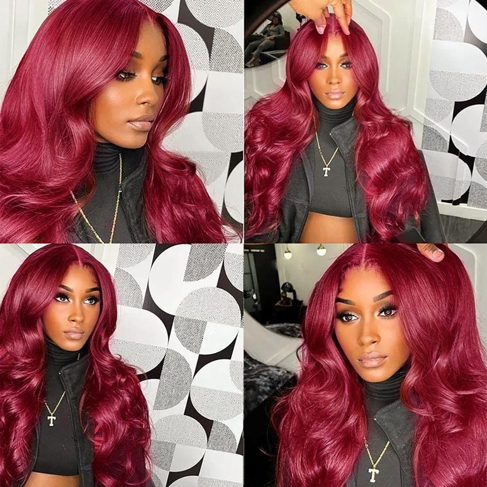 99J Burgundy 13X4 Lace Front Wigs Human Hair Body Wave 13x6 HD Transparent Lace Frontal Wig Pre Plucked With Baby Hair
