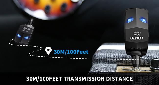 LEKATO WS-80 Wireless Guitar System 2.4Ghz, Audio Wireless Transmitter Receiver with 4 Channels for Electric Guitar and Bass, Rechargeable Guitar Wireless Transmitter and Receiver, for Electric Instruments