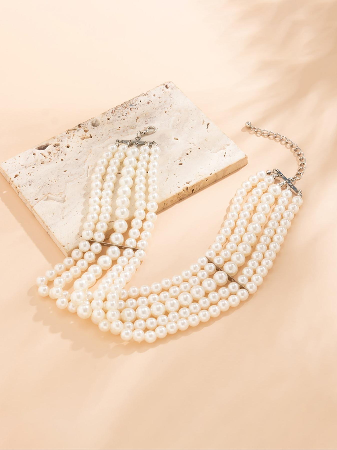 Faux Pearl Decor Choker Necklace, Elegant Women's Beaded Necklace Jewelry for Party, Daily Clothing Decor for Girl