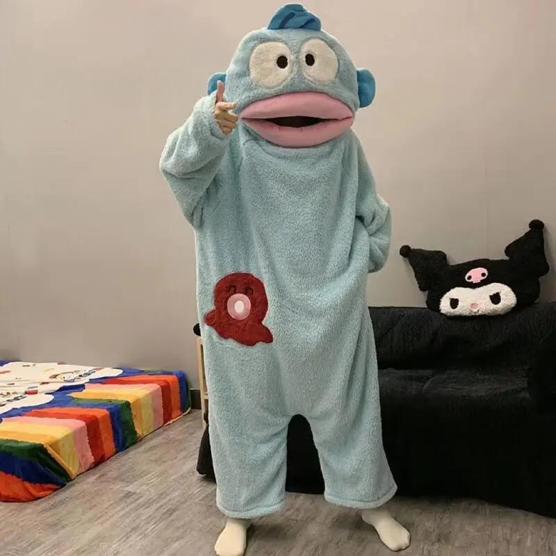 Funny Onesie Set, Comfortable Loose Hooded Flannel Pajamas - 2 Piece Set Includes Sleepwear + Shoes, Soft Skin-Friendly Long Nightgown，ugly fish