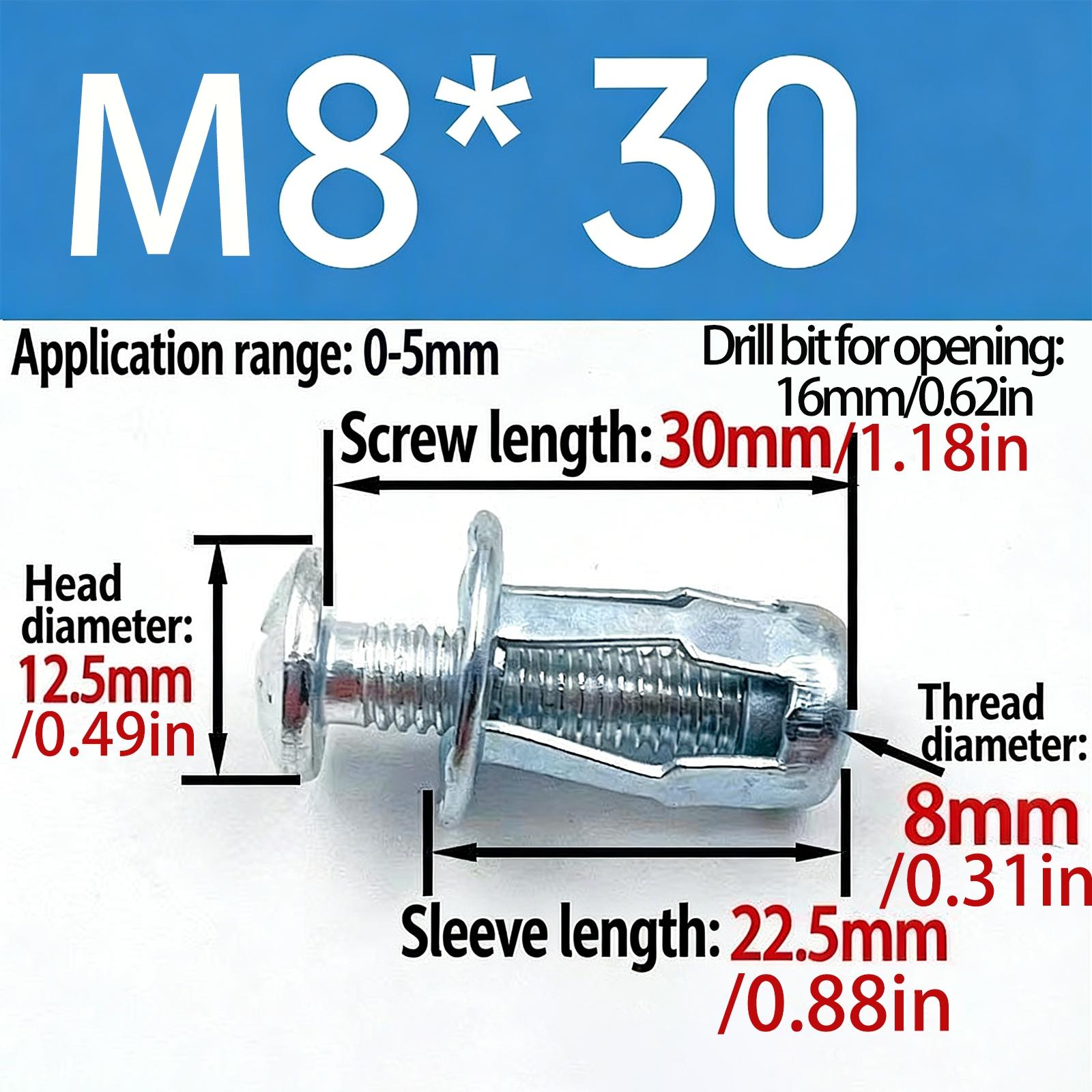 Carbon Steel Hollow Wall Anchor Kit, Bolts & Screws Set, Expansion Bolt, Heavy Duty for Cabinets Shelves Mirrors, Bolt Anchors for 0-5mm Thin Doors Drywall Caravan Walls, 4-Step Quick DIY Install Rust Resistant