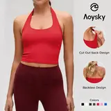 Aoysky Women's Buttery Soft Halter Cropped Tank Top - Built-in Padded Bra, Open Back Longline, Breathable Polyester Blend Activewear for Gym Fitness (Women's Tops, Athletic Sports Clothing),sohochic