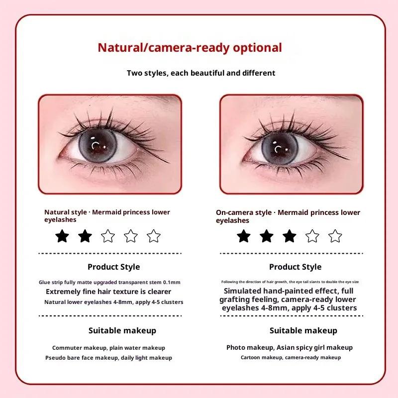 No Glue Under Eyelashes Cluster -Lower Lashes, Natural Volume,Segment Lashes, Easy Apply for Beginners, Anime Eye Lashes,Easy To Remove,4-8mm