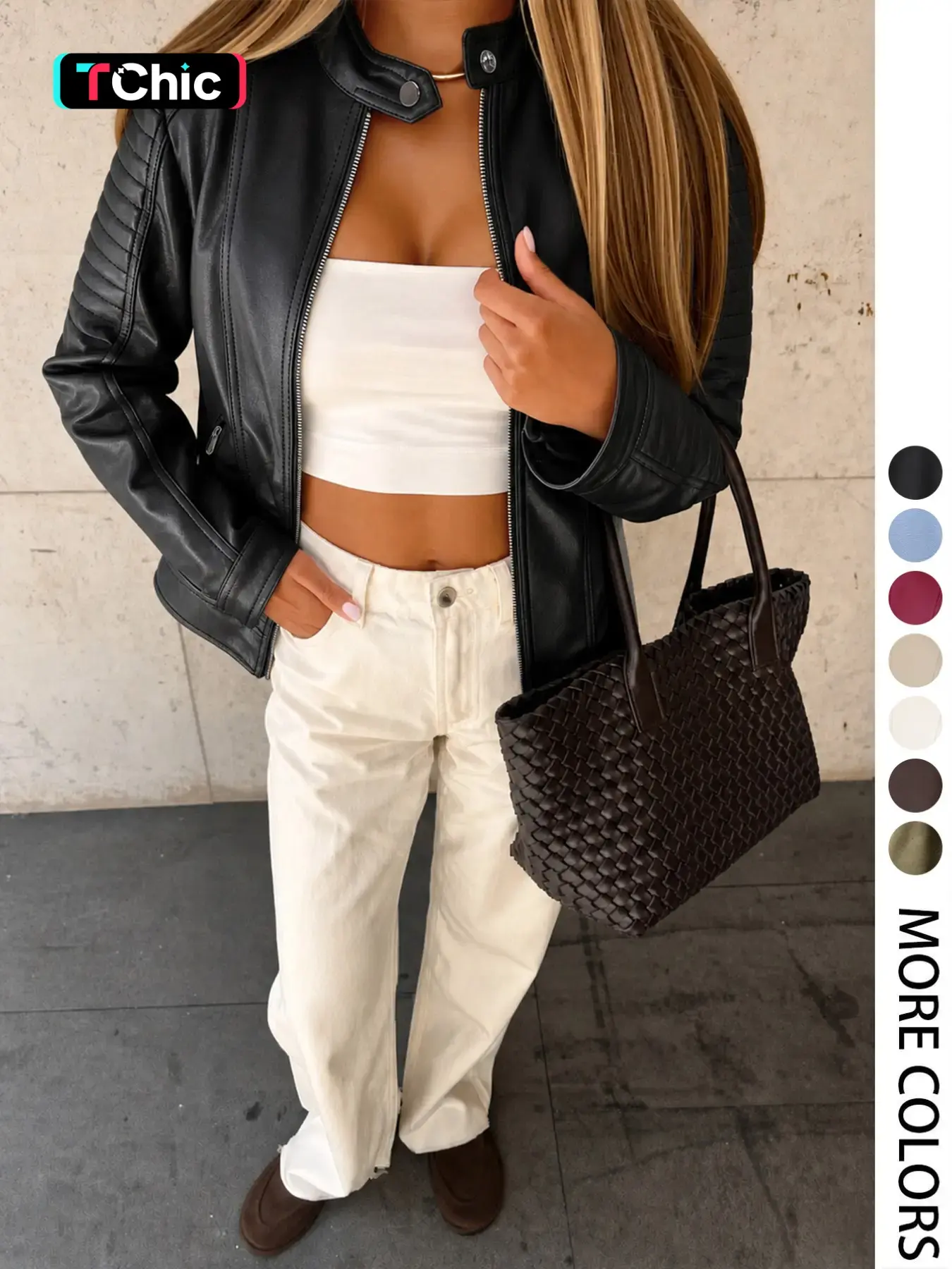 Giolshon Women's Vintage Trendy Pu Leather Jacket Coats for All Seasons, Casual Fitted Long Sleeve Outdoor Commute & Date Wear, Stylish Fashion Style Plaid & Plain Designs, Womenswear