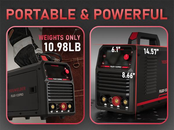 YESWELDER FLUX-135PRO 135Amp 110V Flux Core MIG Welder, Gasless MIG/Lift TIG/Stick 3-in-1 Welding Machine, Digital Display DC IGBT Synergic Control