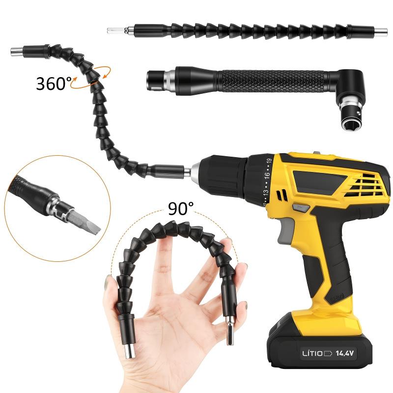 105-degree corner wrench with handle, elastic drill bit extender set, drill bit extender set, hexagonal joint adapter, joint extender, universal drill bit, multi-functional corner wrench, screw bit, Right Angle Drill