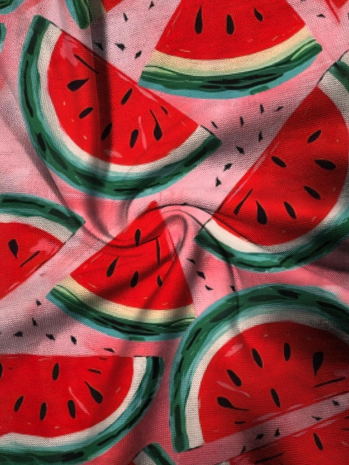 Summer Boys' Watermelon Print Drawstring Beach Pants, Loose Fit Short Swim Trunks, Casual Cartoon Pattern, Ideal for Vacation