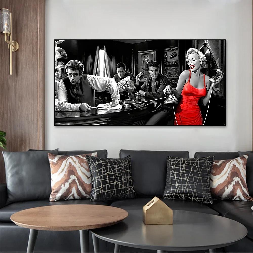 James Dean Marilyn Monroe Elvis Presley Legendary Character Vintage Wall Art Canvas Painting Poster Canvas Prints Interior Home Decoration Mural(No Frame)