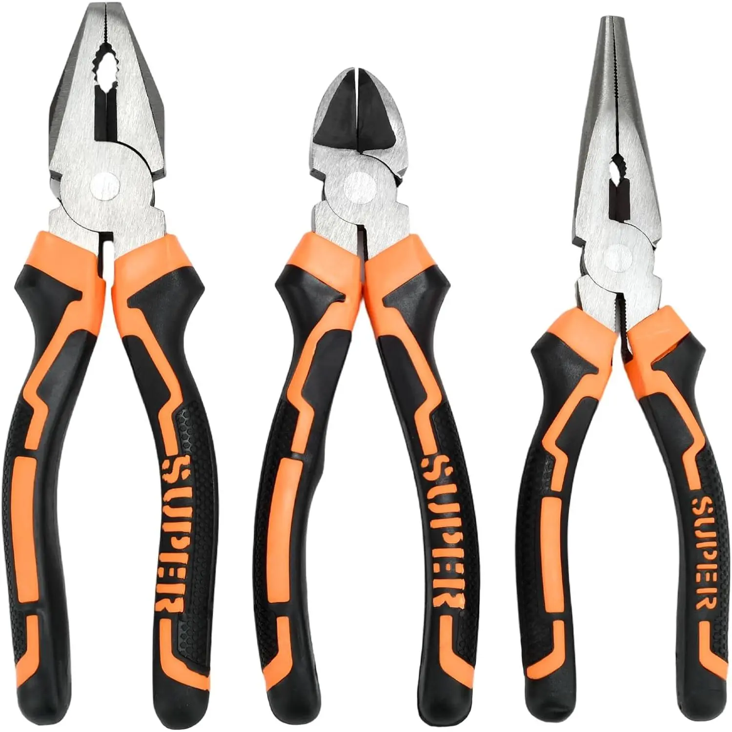 3-Piece 8 Inch Pliers Set| Needle Nose, Diagonal Cutting, Slip Joint Pliers, For Plumbing