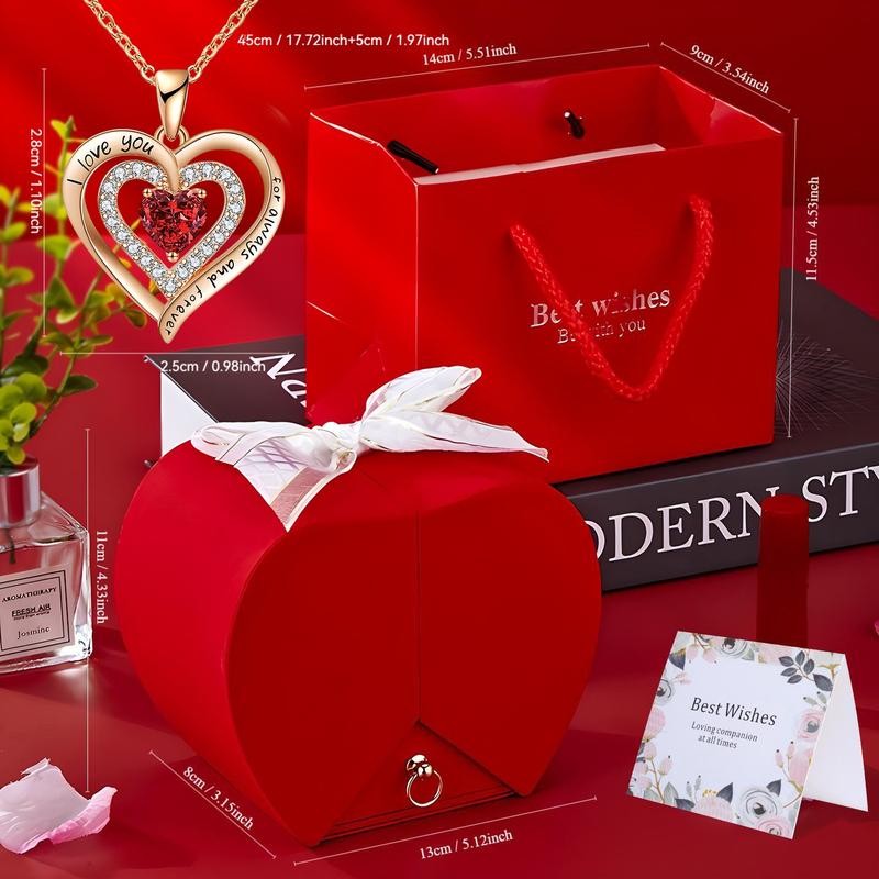 Rose Party Gift Box with Love Heart Necklace, 1 Set Romantic Rose Gift Box with “I Love You” Jewelry Necklace, Gift for Mom, Wife or Girlfriend, Birthday Gift