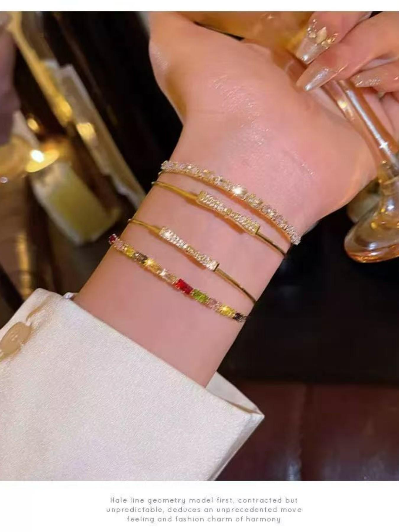 Exquisite Zirconia Bow Bangle, Versatile Stackable Bracelet, Unique Design Gemstone Jewelry, Gift for Girlfriend