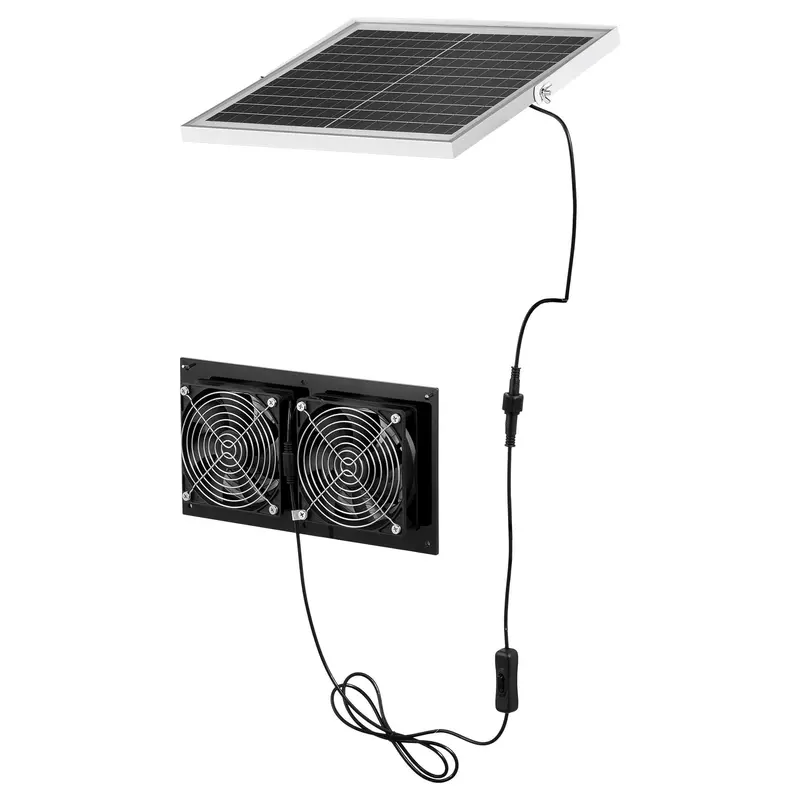VEVOR Solar Powered Fan with 15W Output Solar Panel, 2 Fans, Adjustable Angle, 2668 RPM High-Speed, Brackets Screws for Roof-Wall-Ground Installation, Metal Guard, 3.86 lbs, 11.81x6.30x1.50 in (300x160x38 mm), Fast Air Exchange for Greenhouses VEVOR Solar Powered Fan with 15W Output Solar Panel, 2 Fans, Adjustable Angle, 2668 RPM High-Speed, Brackets Screws for Roof-Wall-Ground Installation, Metal Guard, 3.86 lbs, 11.81x6.30x1.50 in (300x160x38 mm), Fast Air Exchange for Greenhouses