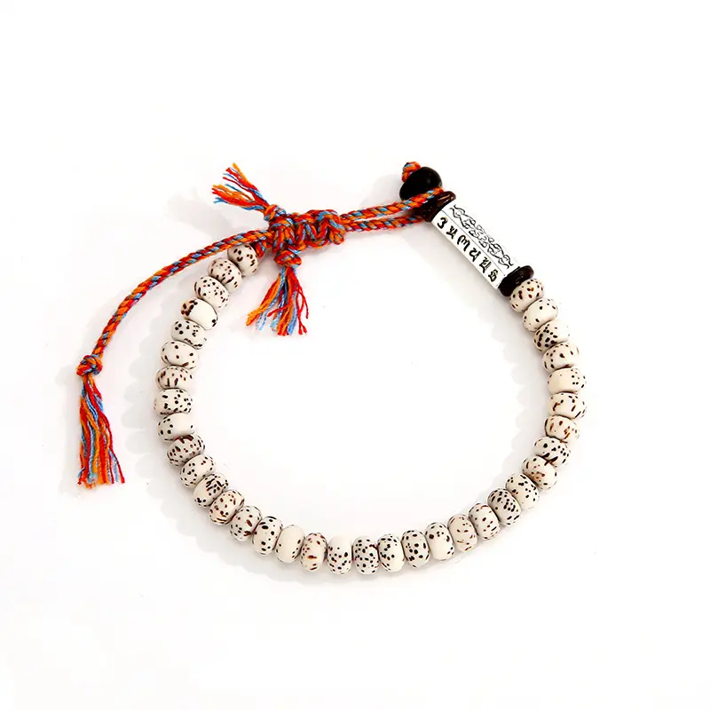 Hand‑Woven Bodhi Seed Bracelet With Buddhist Six‑Syllable Mantra, Fashion Hand Rope Jewelry For Men And Women