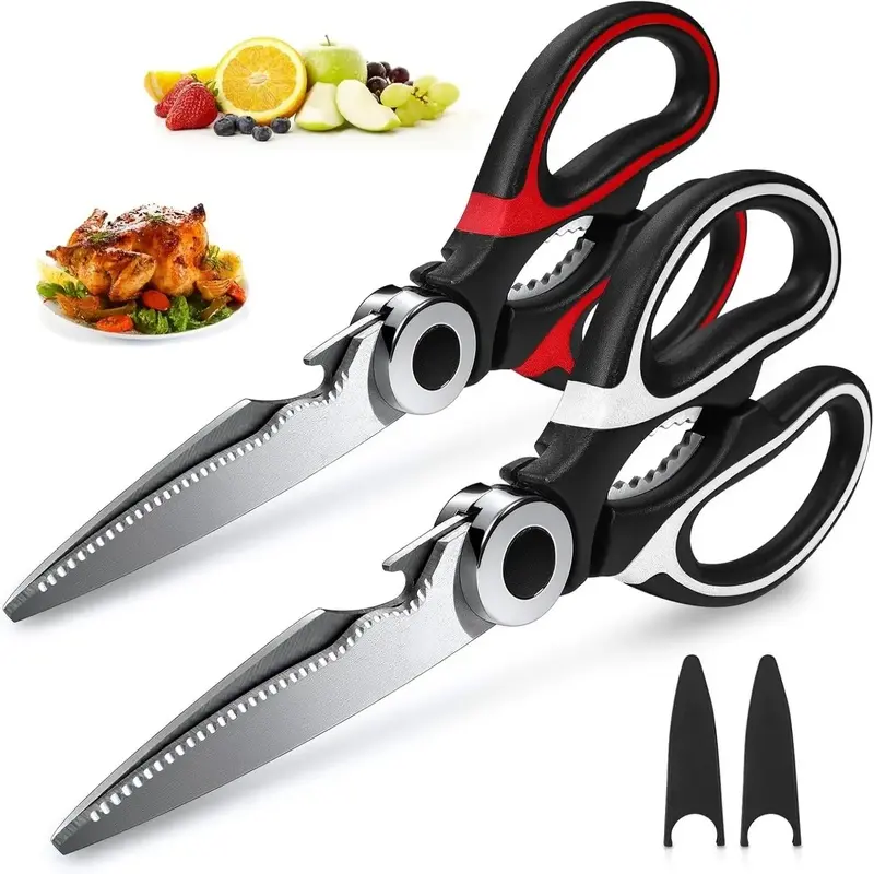2 Counts  Kitchen Scissors with Cover,Stainless Steel Multi-functional Scissors for Food, Chicken, Poultry, Fish, Pizza, Herbs, Kitchen Shears, Kitchen Accessories, Kitchenware, Modern Kitchen Utensils for Cutting, Heavy Duty Scissor