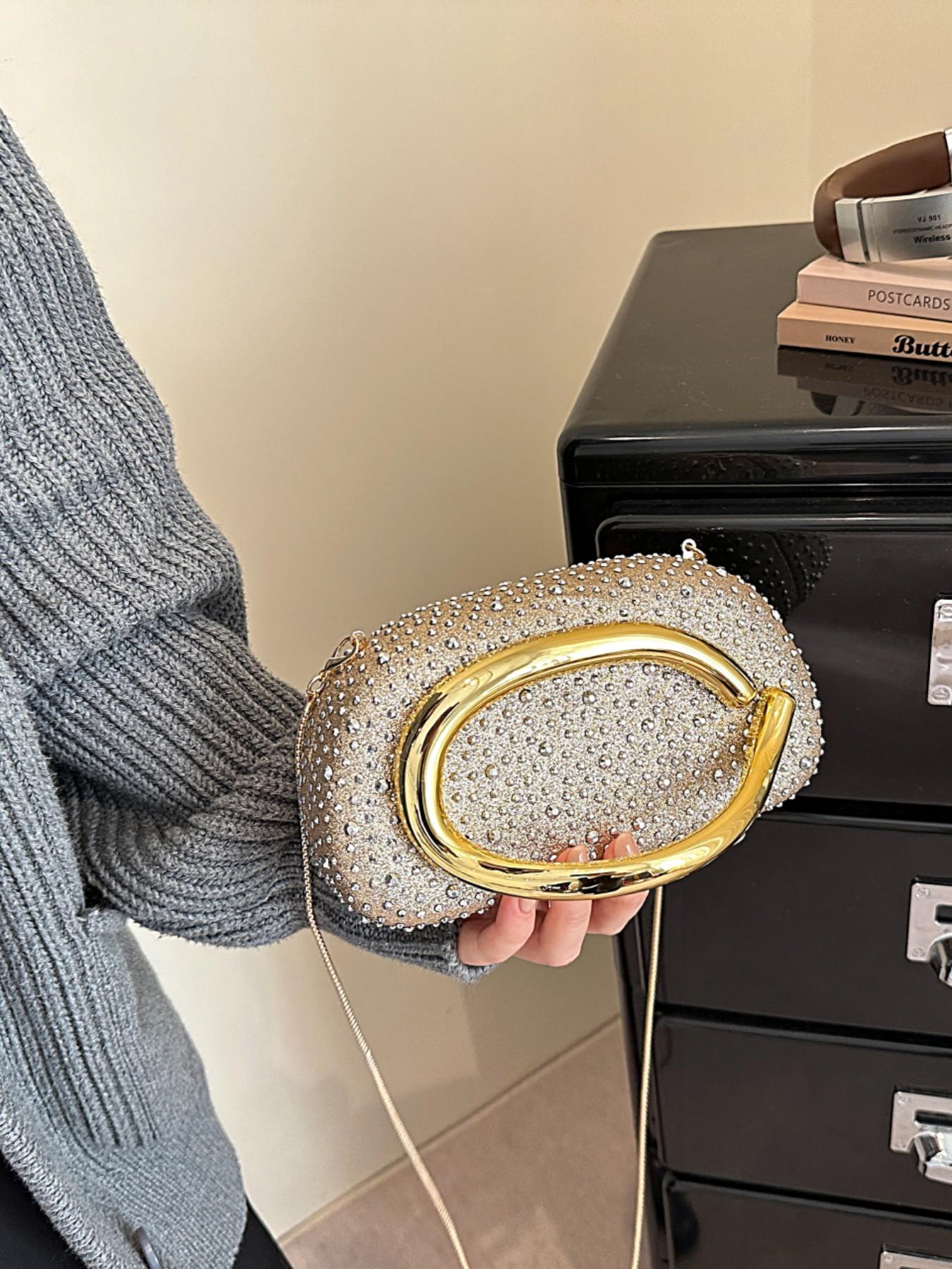 New Flashy Rhinestone Shoulder Bag, Crystal Decor Top, Spacious Interior, Chain, Y2K Style, Perfect for Parties, Nightclubs, Concerts