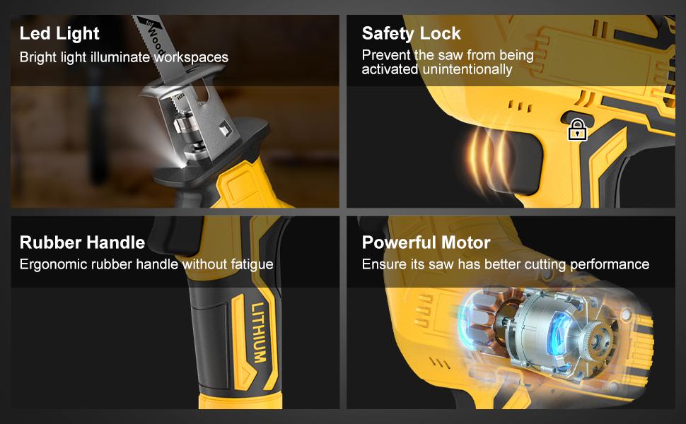 Reciprocating Saw for DeWalt 20V Battery, 3 Variable Speed, Brushless Tool-Free Blade Change, 4 Saw Blades for Metal Wood PVC Cutting