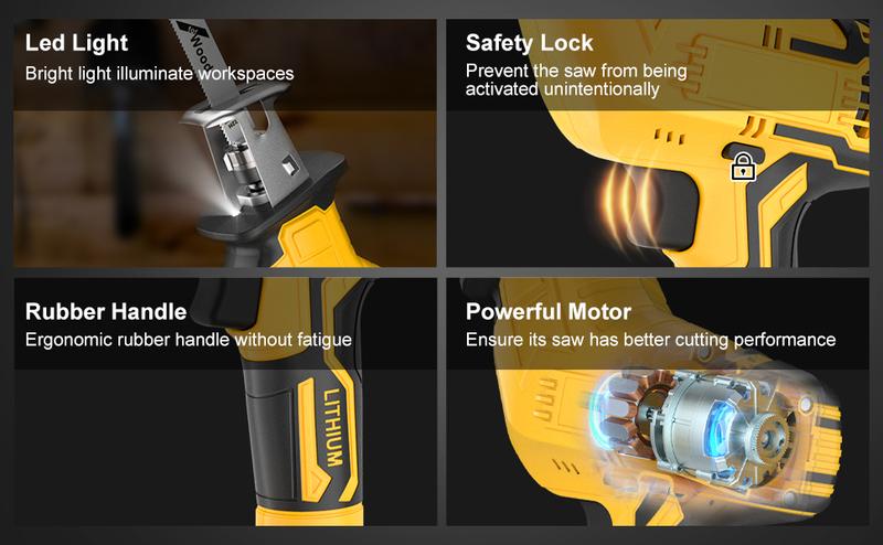 Reciprocating Saw for DeWalt 20V Battery, 3 Variable Speed, Brushless Tool-Free Blade Change, 4 Saw Blades for Metal Wood PVC Cutting