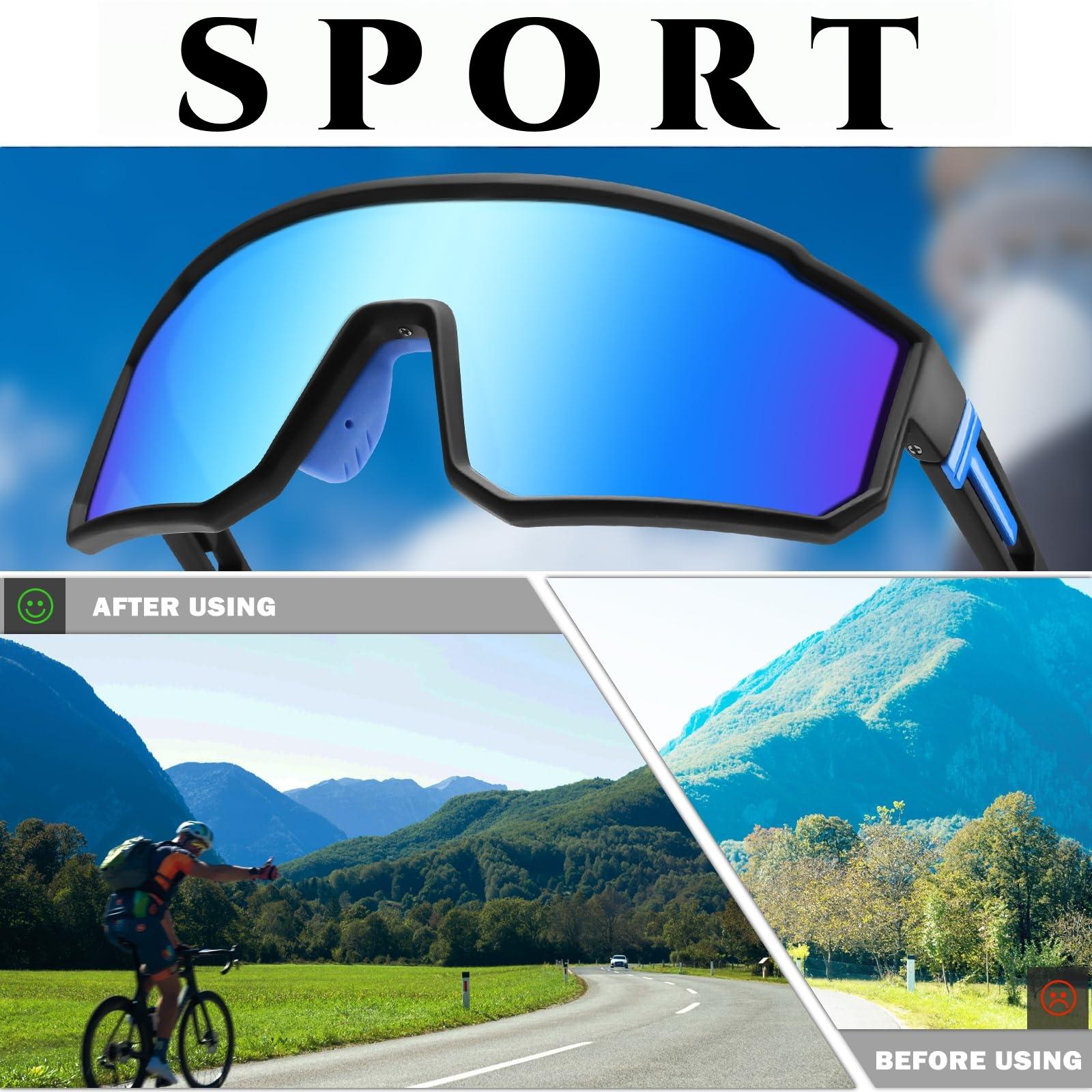 XUH 4PCS Unisex Oversized Sports Cycling Sunglasses, Colorful Wraparound UV400 Protection Windproof Glasses, Comfort Fit for Cycling Hiking Outdoor Sports,summervibes