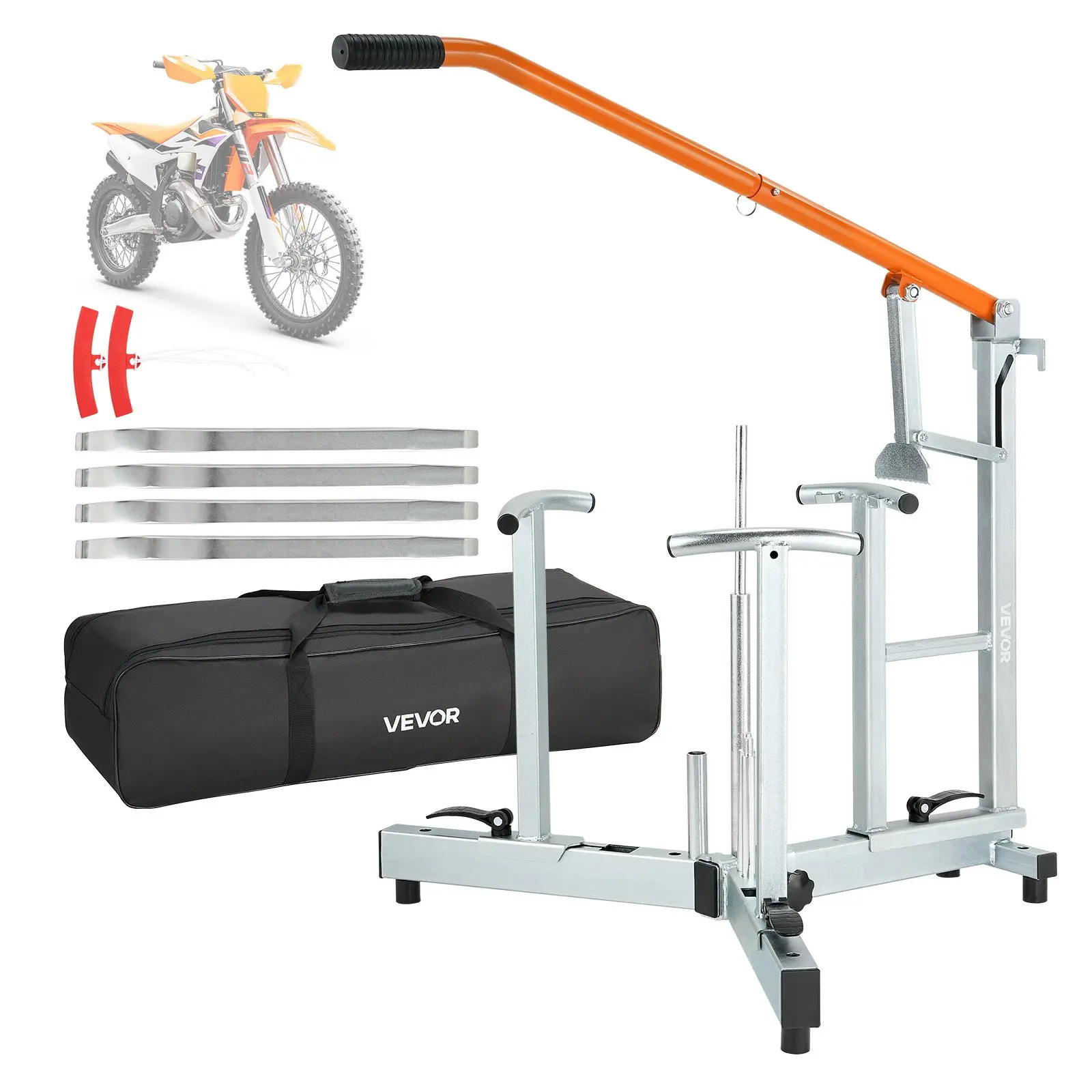 VEVOR Heavy Duty Dirt Bike & Dual Sport Tire Changer Kit, Fits 16"-21" Wheels, 15/17/20/25 mm Axles, Includes Bead Breaker, Irons, Protective Sleeves & Storage Bag