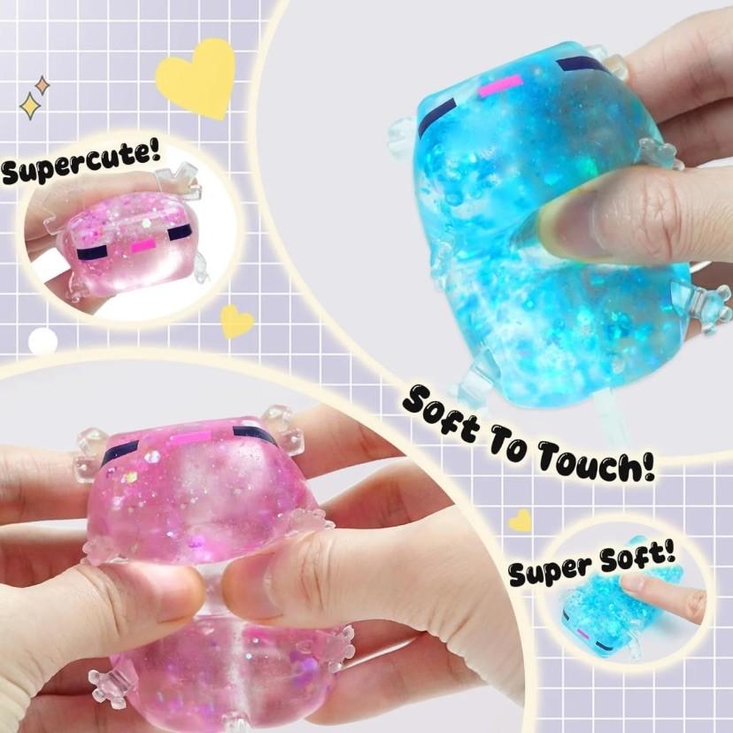 Graduation Gift Aurora Axolotl Squishy Mochi, Glittery Kawaii Sensory Fidget Toy, Squishy Fidgets, Soft Stretchy Stress Relief Toy for Anxiety, Cute Animal Desk Toy for Kids & Adults