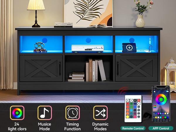 Yitahome Farmhouse TV Stand for TVs Up to 65 Inch, Entertainment Centre with Power Outlet, TV Shelf with Storage Cabinet, Television Stands for Living Room, Media Console, 59"