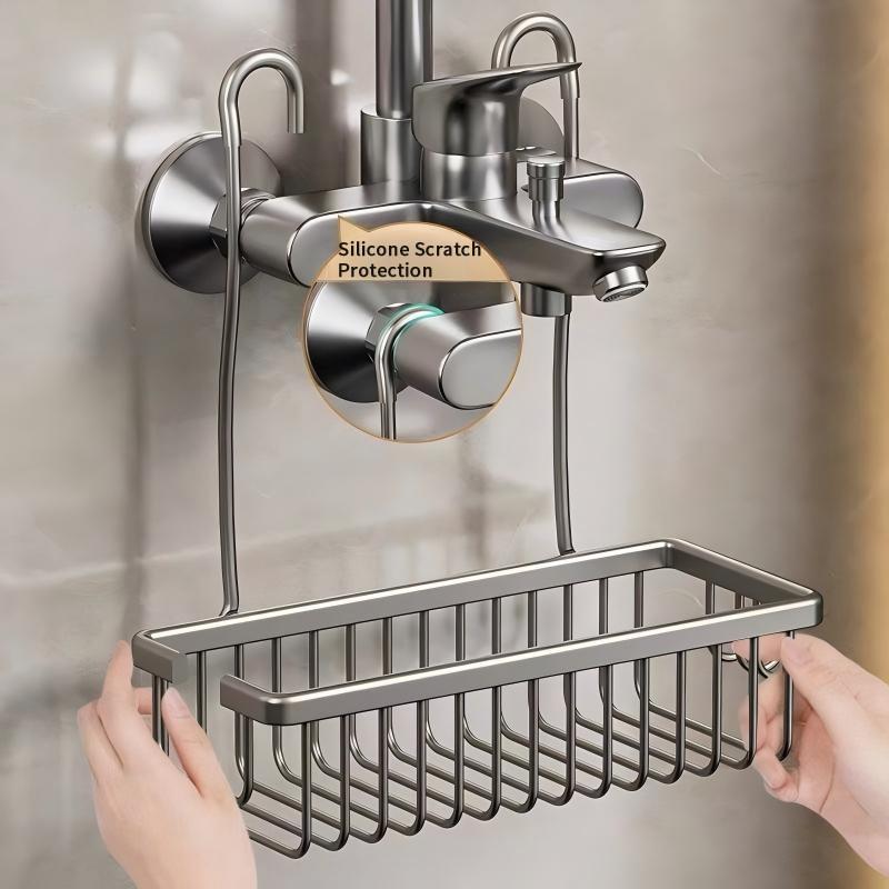 Hanging Shower Rack, No-Drill Bathroom Storage Shelf with Hooks, Rust-Resistant Shower Basket, Holds Shampoo and Conditioner, Bathroom Accessories