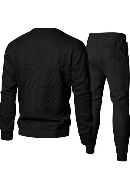 Men's Autumn Texture Fabric Crew Neck Sweatshirt & Pants Set, Elastic Waist Drawstring Long Pants, Casual Wardrobe Essential