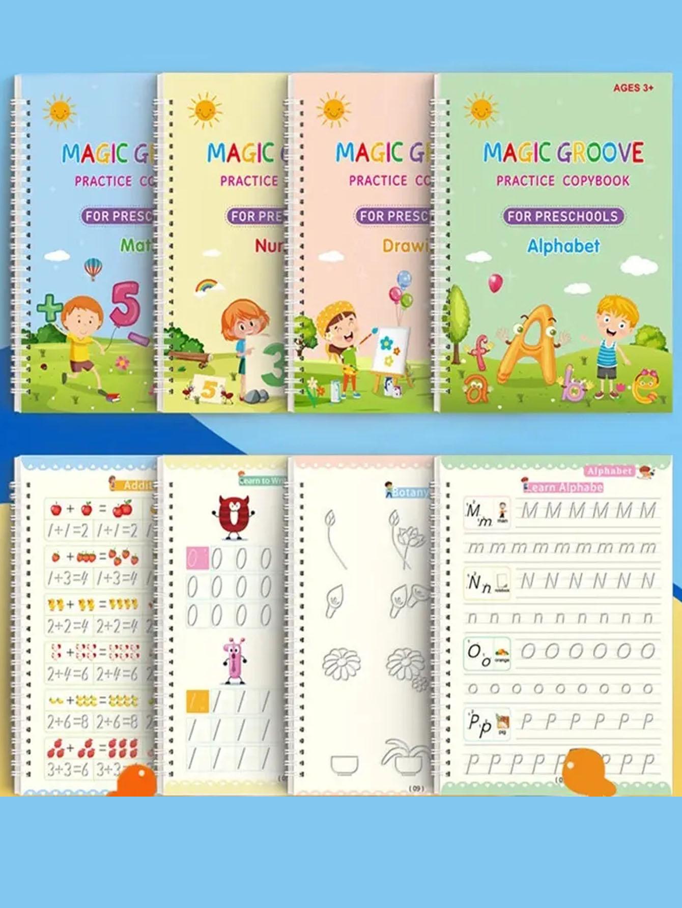 Reusable Magic Practice Notebook Set, Includes 4 Books, 1 Pen, 10 ...