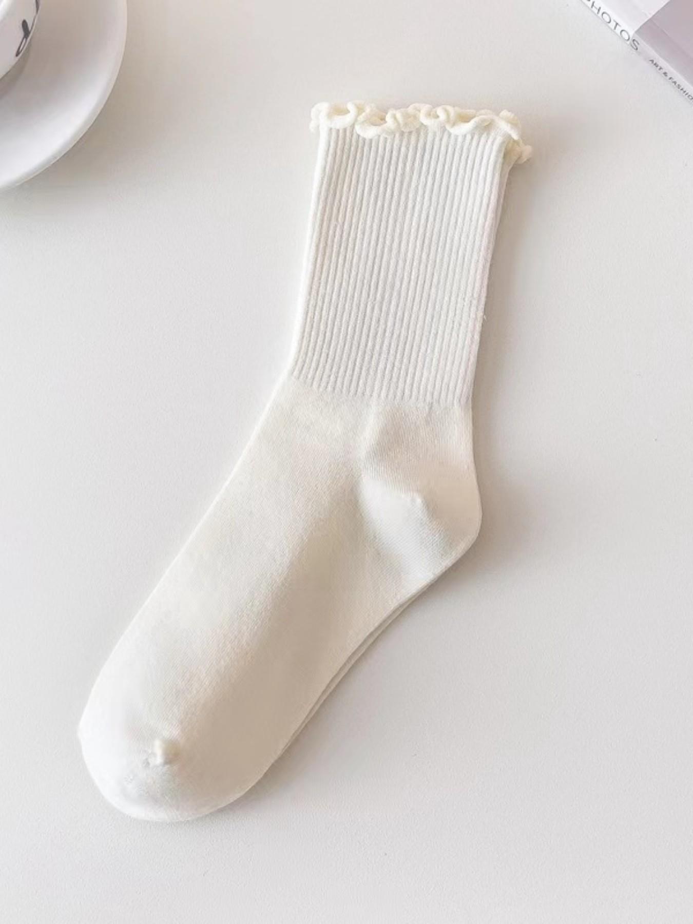 6 Pairs Plain Edge Women's Crew Socks, Soft Breathable, Casual Style, All Seasons, Random Color Mix, Ideal for Daily Wear