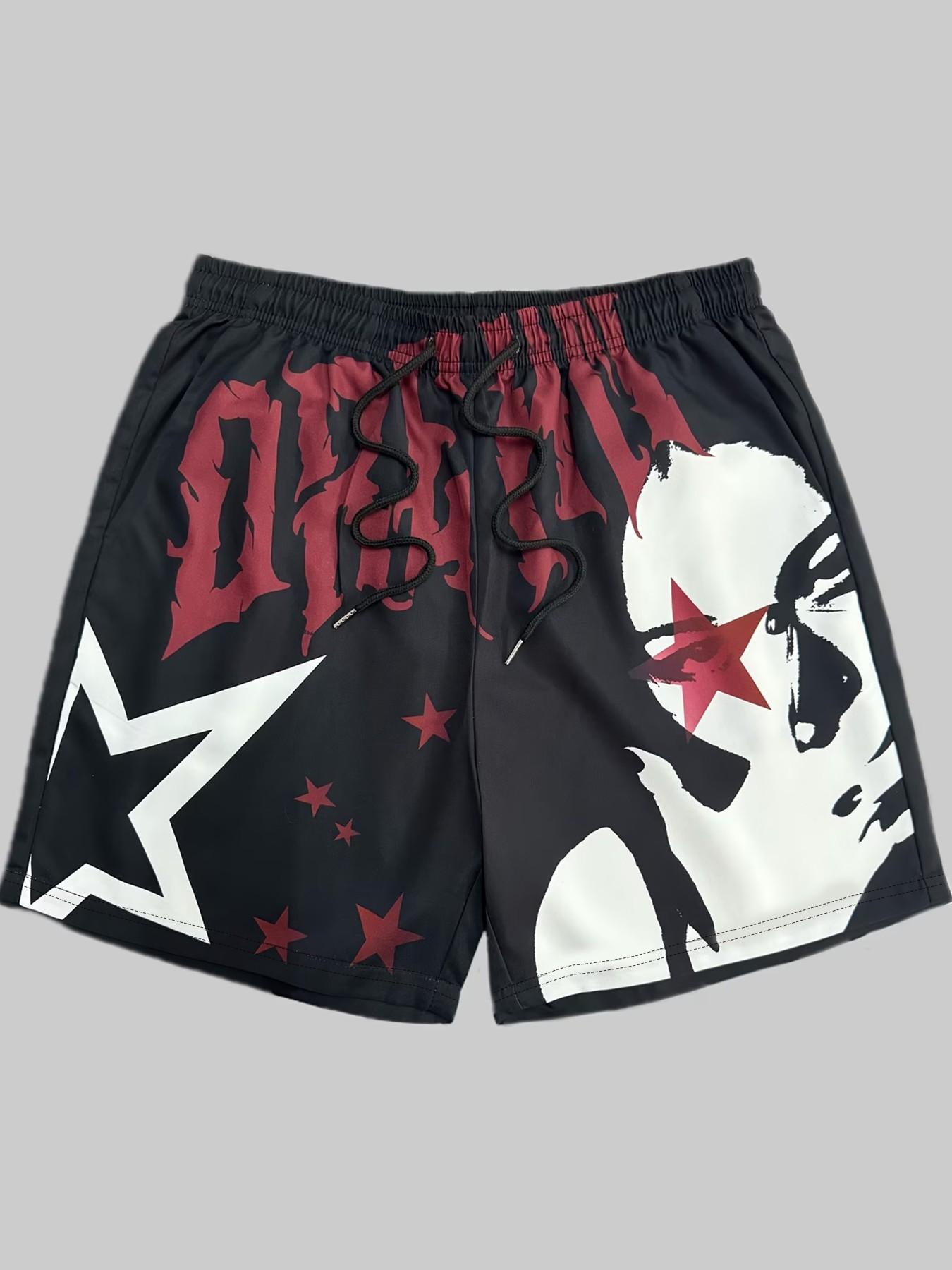 3-Pack Men's Shorts, Graphic Letter Print, Graffiti Style Shorts, Street Style, Trendy Shorts, Casual Athleisure Shorts, Casual, Knee-Length, Drawstring Waist, Comfortable, Spring & Fall, Graphic Athletic Shorts