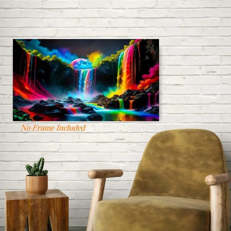 Colorful Waterfall Landscape Pattern DIY Diamond Arts Colorful Painting Kit without Frame, DIY 5D Diamond Arts Painting Kit, Wall Art Decor for Home Living Room, DIY Kits