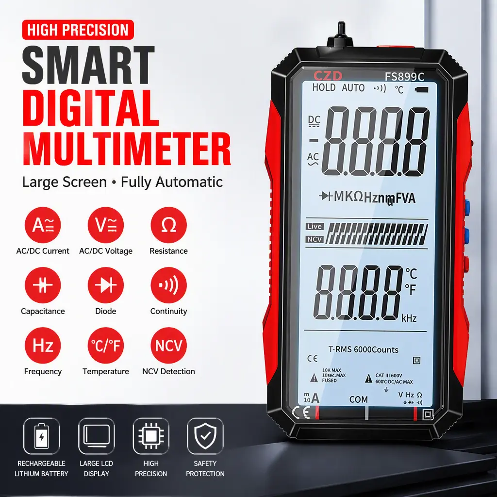 Rechargeable Large Screen Digital Multimeter, Auto‑Ranging True RMS Multimeter, High Precision Smart Multi‑Function Voltage Current Tester for Electrician
