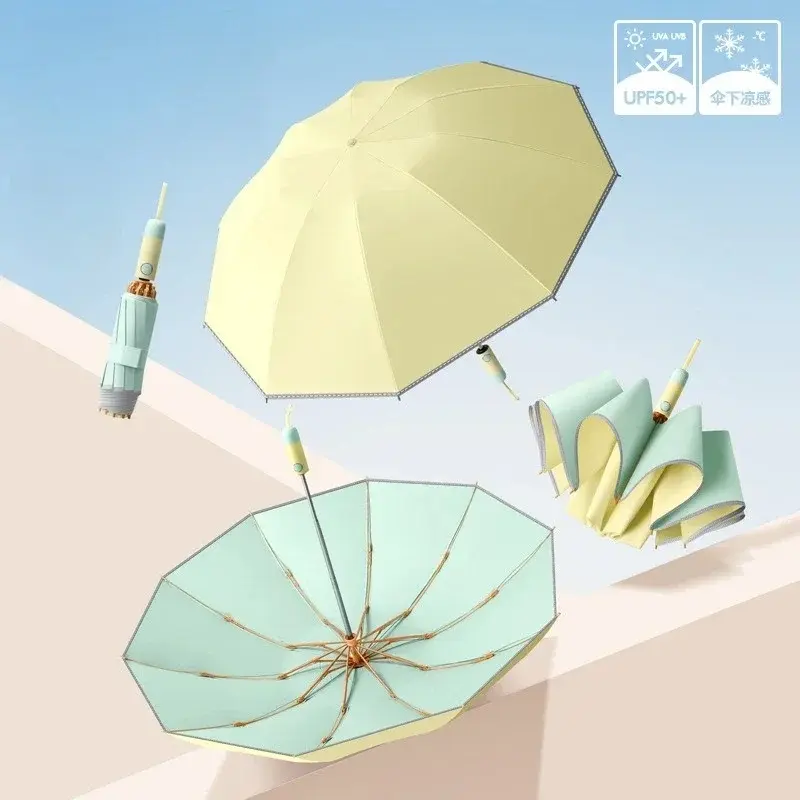 Color Coating Windproof Umbrellas Automatic Reverse Umbrella for Women Uv Sunny and Rainy Anti-ultraviolet Folding Umbrella
