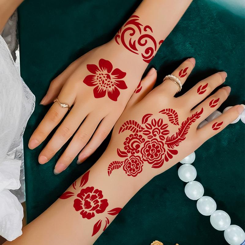 Hand Tattoo Stencil Set with 12 Temporary Tattoo Juice Bottles, Multi-Pack, Non-Flammable, Includes Purified Water & Ethanol