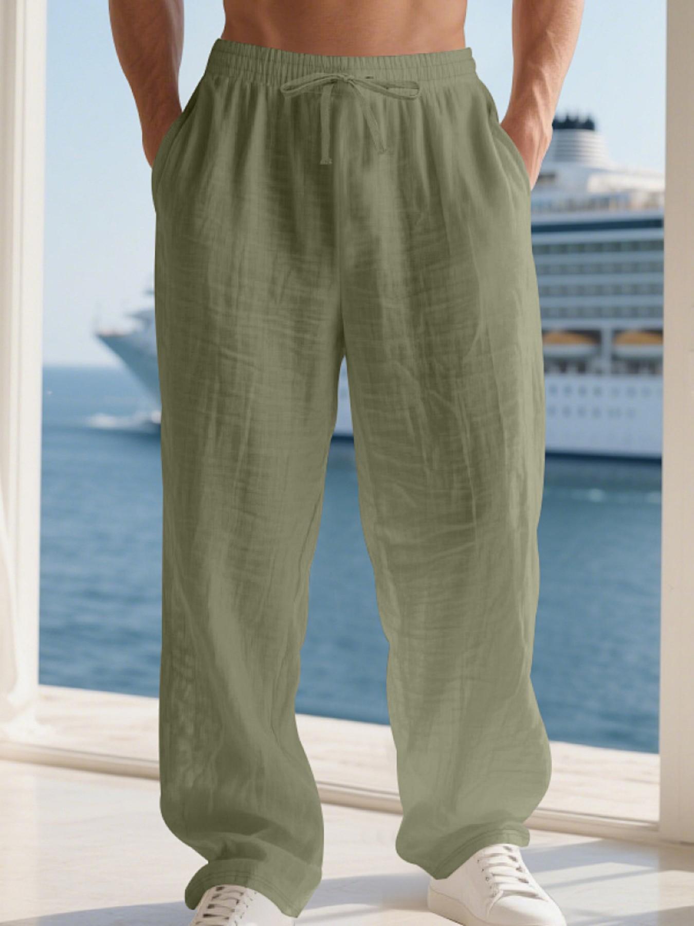 Men's Loose Fit Linen Long Pants, Casual Home Wear, Lightweight Luxury Sports Trousers, Fall New Arrival, American Style